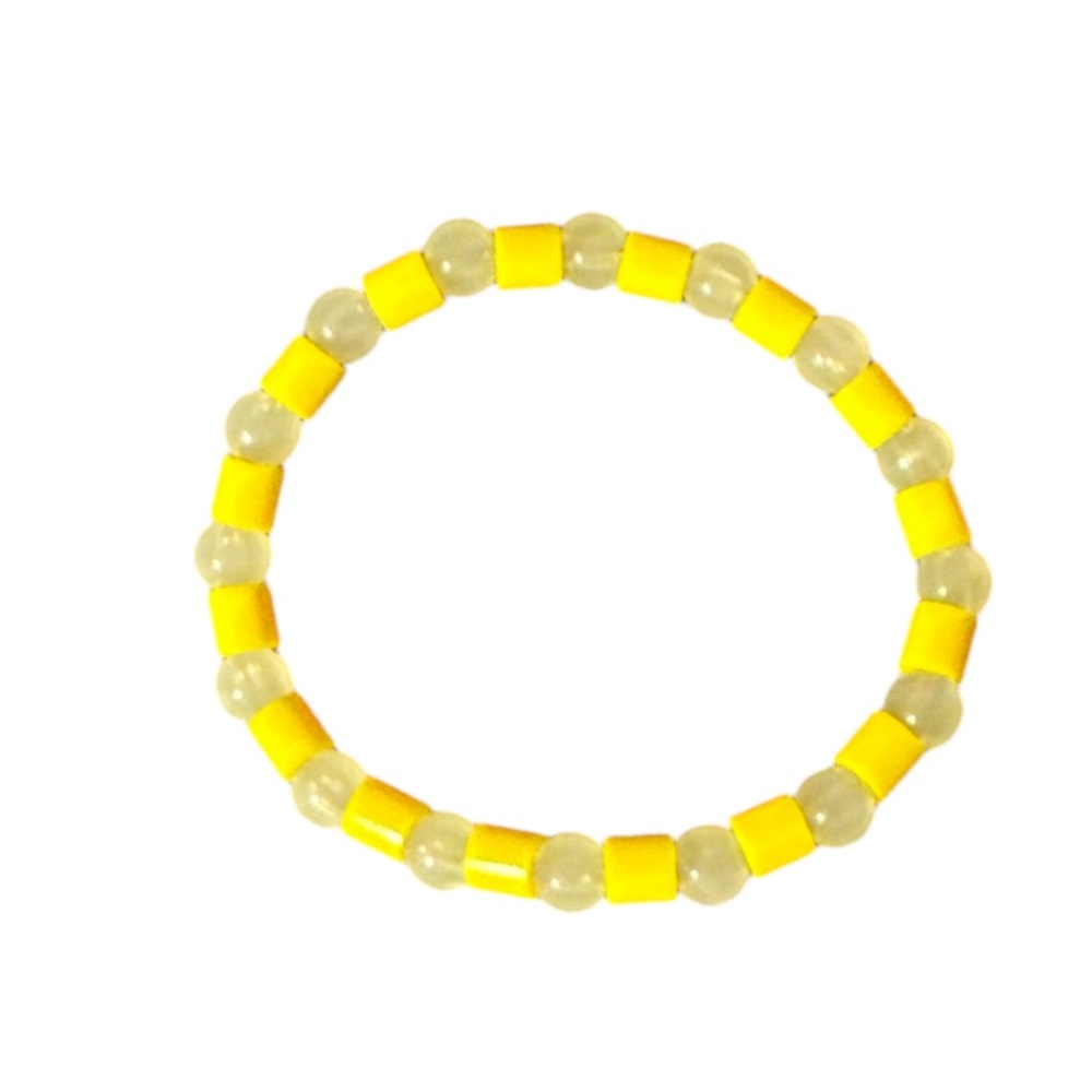 Handcrafted Frosted Gray Glass & Yellow Fuse Beaded Bracelet